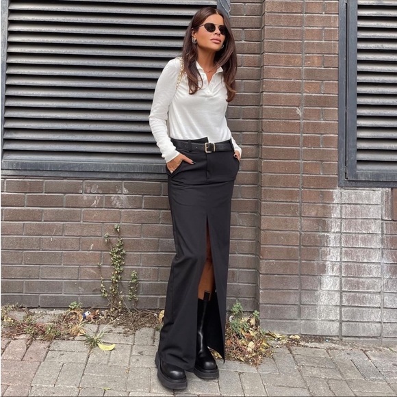 Zara Dresses & Skirts - Zara NWT Black Double Waisted Maxi Skirt With Front Split Size M Medium New